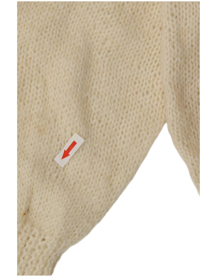Suéter feminino vintage com gola tartaruga Reino Unido 14 médio esbranquiçado geométrico