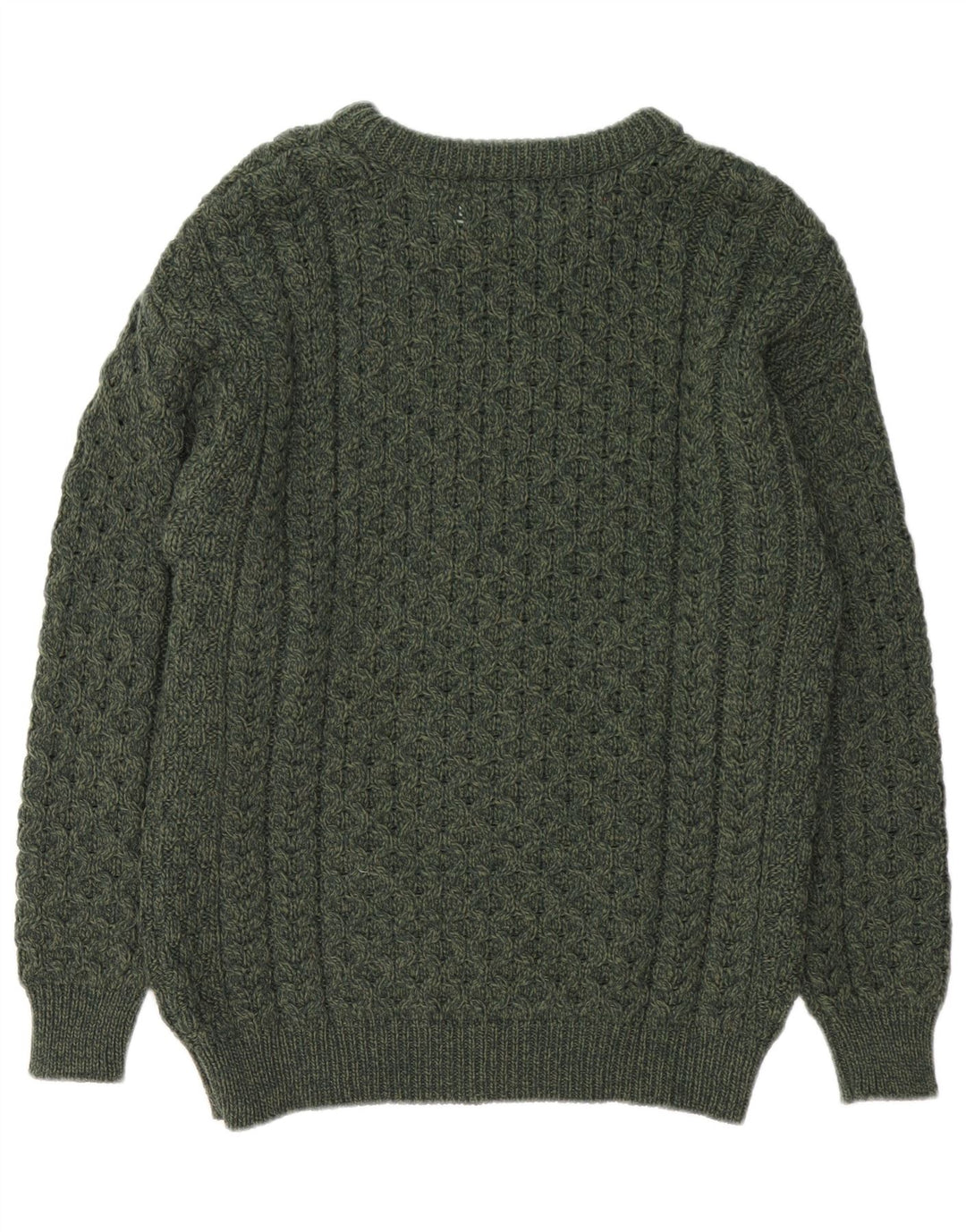 Suéter masculino Aran Crafts com gola canoa, lã merino verde médio