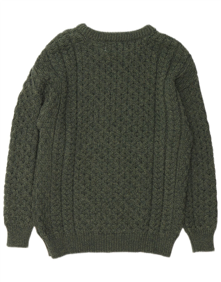 Suéter masculino Aran Crafts com gola canoa, lã merino verde médio