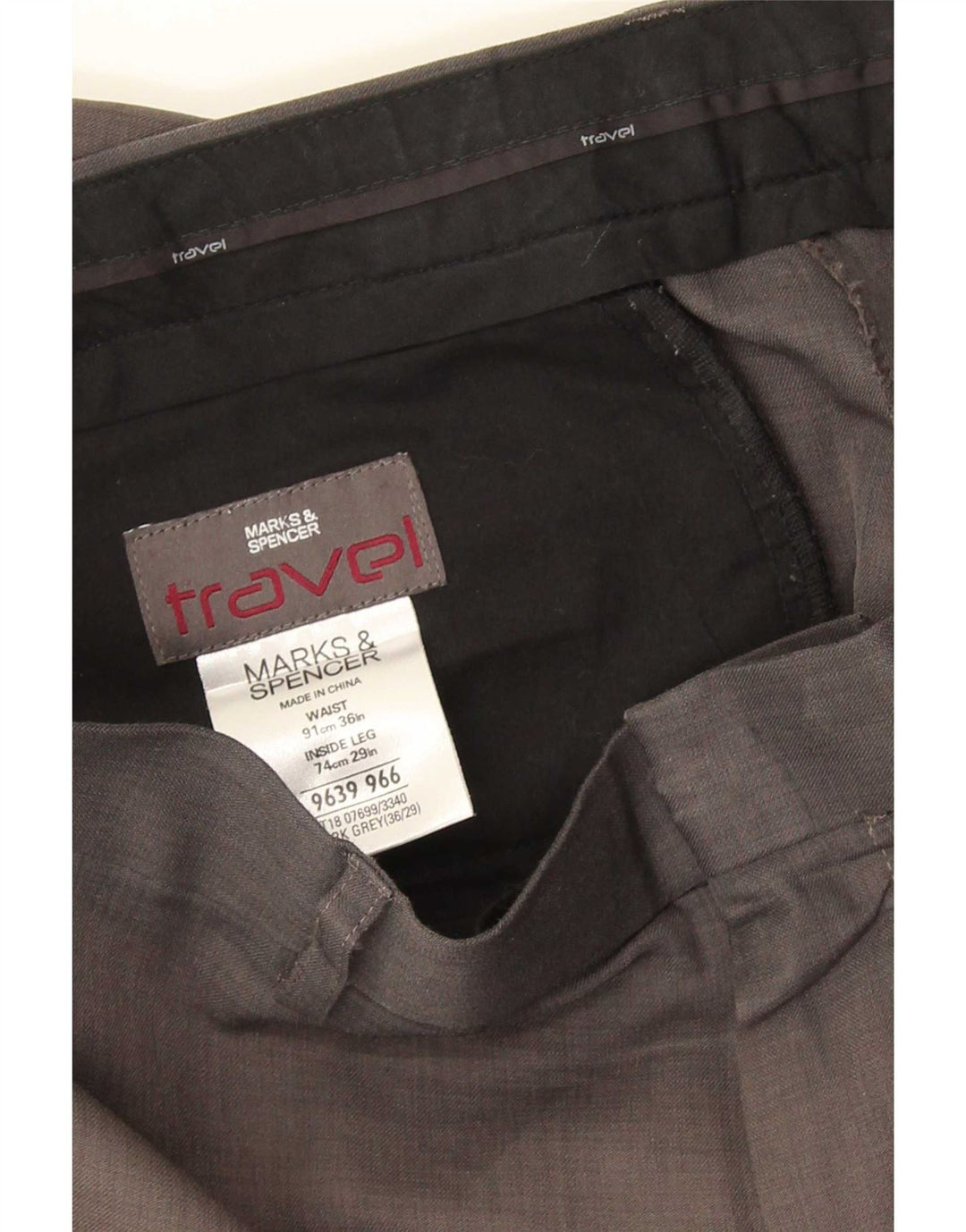 Calça chino reta masculina Marks & Spencer W36 L29 poliéster cinza
