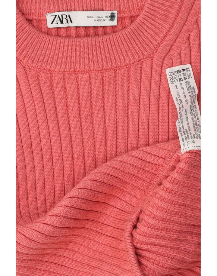 Top feminino Zara de manga comprida UK 14 grande viscose rosa