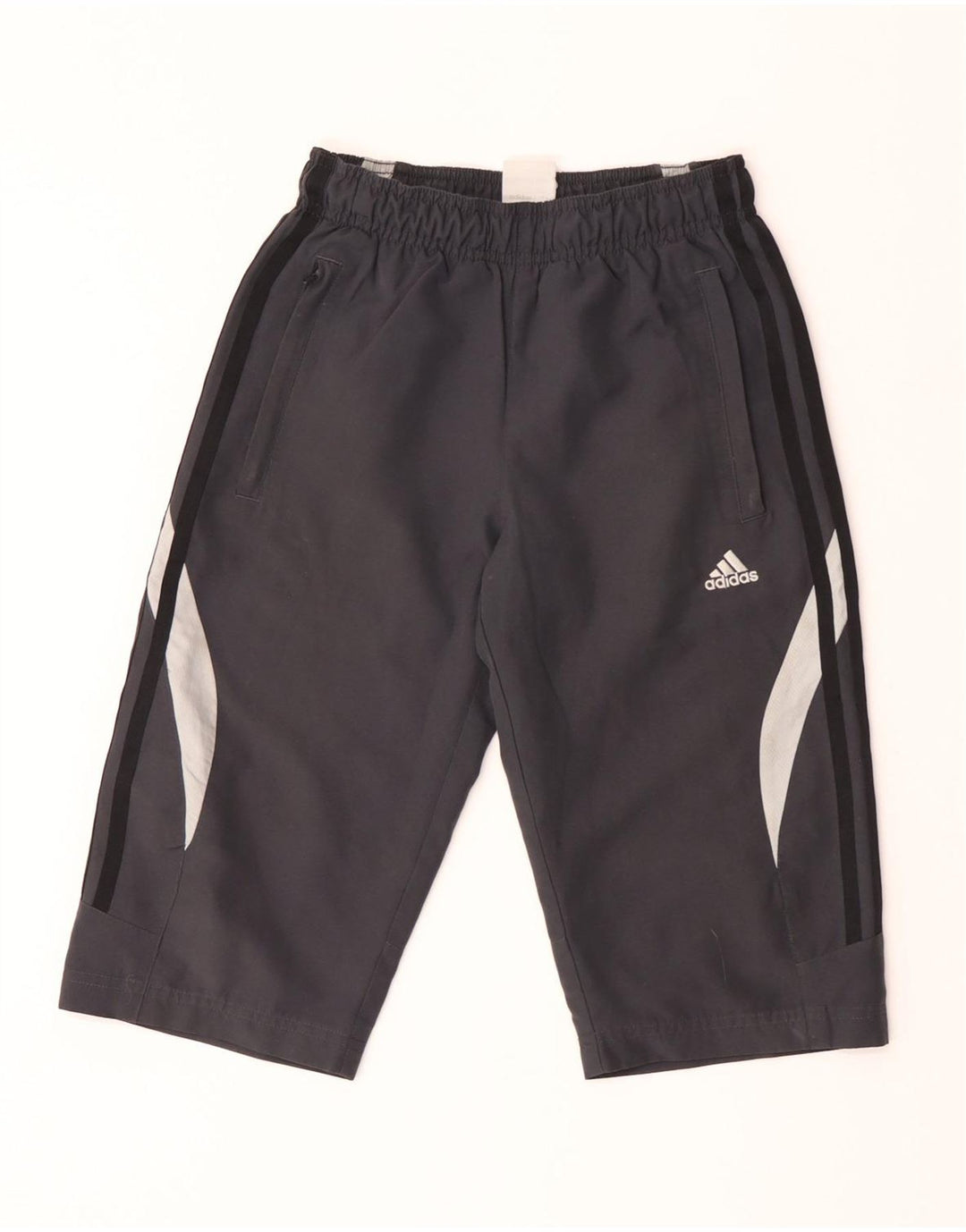 Bermuda esportiva masculina Adidas 9-10 anos cinza colorblock poliéster