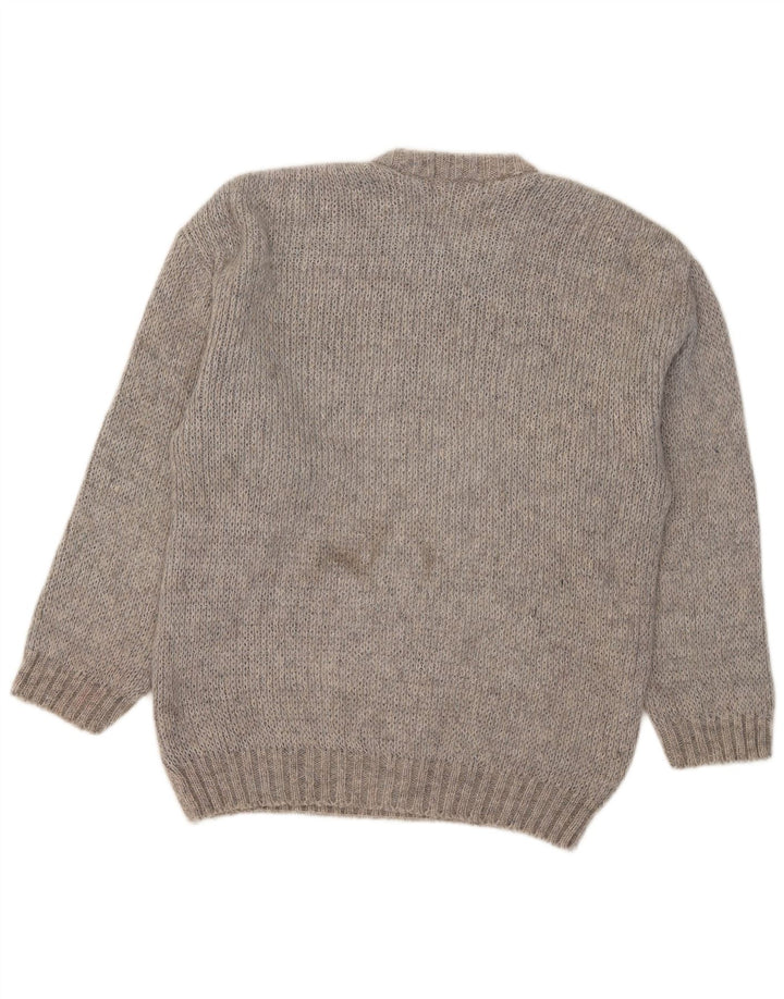 Suéter vintage masculino com gola redonda XL cinza geométrico