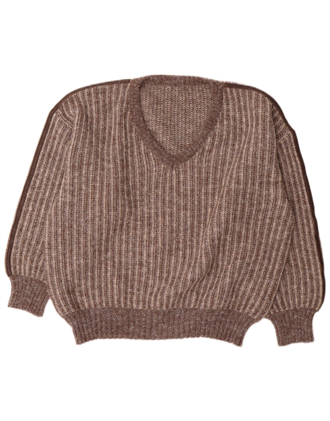 Suéter masculino vintage com decote em V IT 50 lã listrada marrom médio