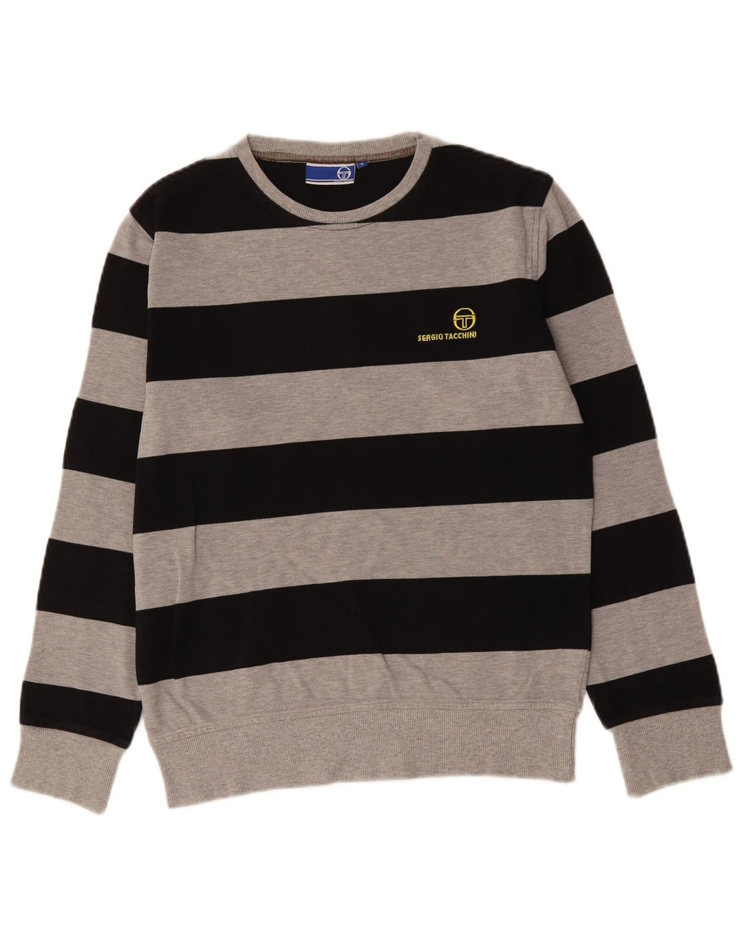 SERGIO TACCHINI Moletom masculino Jumper pequeno algodão listrado cinza