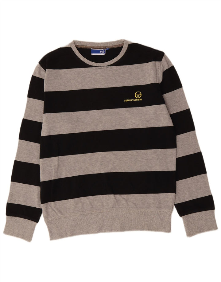 SERGIO TACCHINI Moletom masculino Jumper pequeno algodão listrado cinza