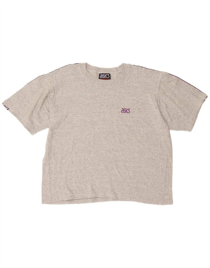 Camiseta feminina ASICS com estampa oversized UK 16 grande algodão manchado cinza