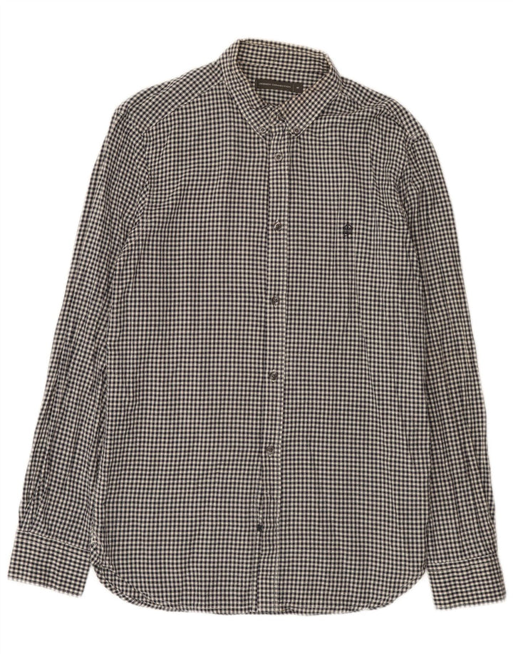 Camisa masculina French Connection de algodão guingão preto médio