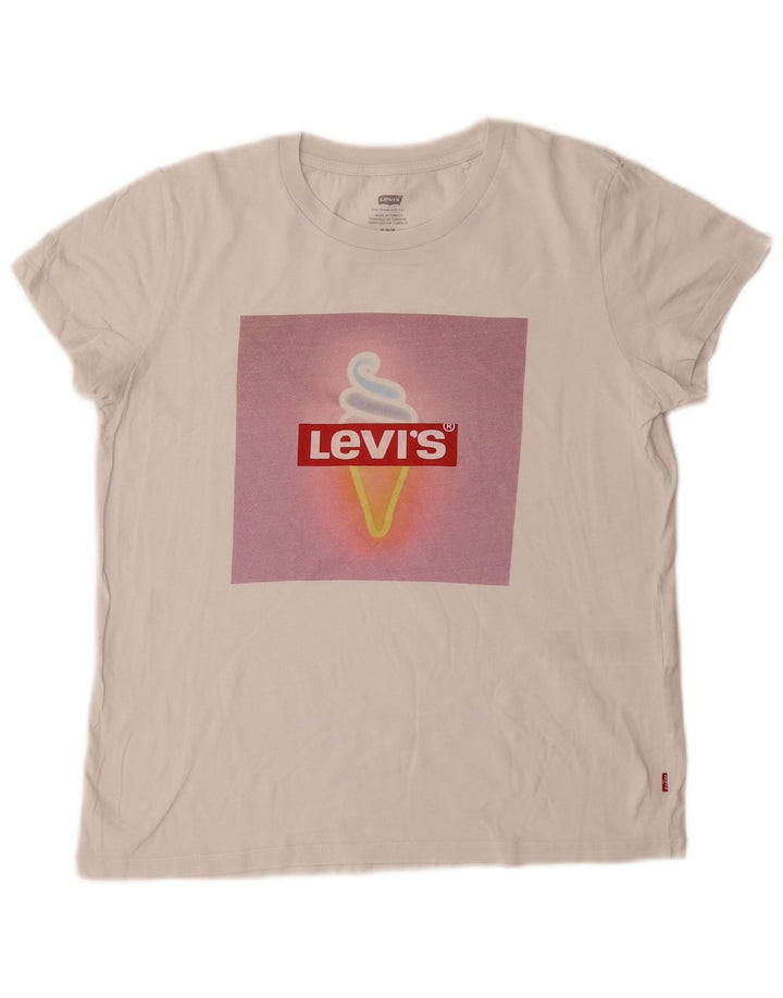Camiseta feminina gráfica LEVI'S UK 12 algodão branco médio