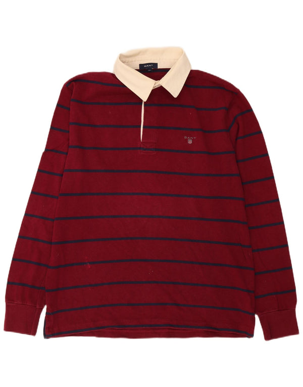 Camisa polo masculina de rugby de manga comprida Gant 2XL algodão listrado cor de vinho