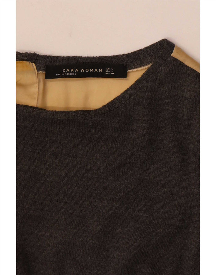 Zara blusa feminina manga 3/4 top UK 16 grande cinza colorblock