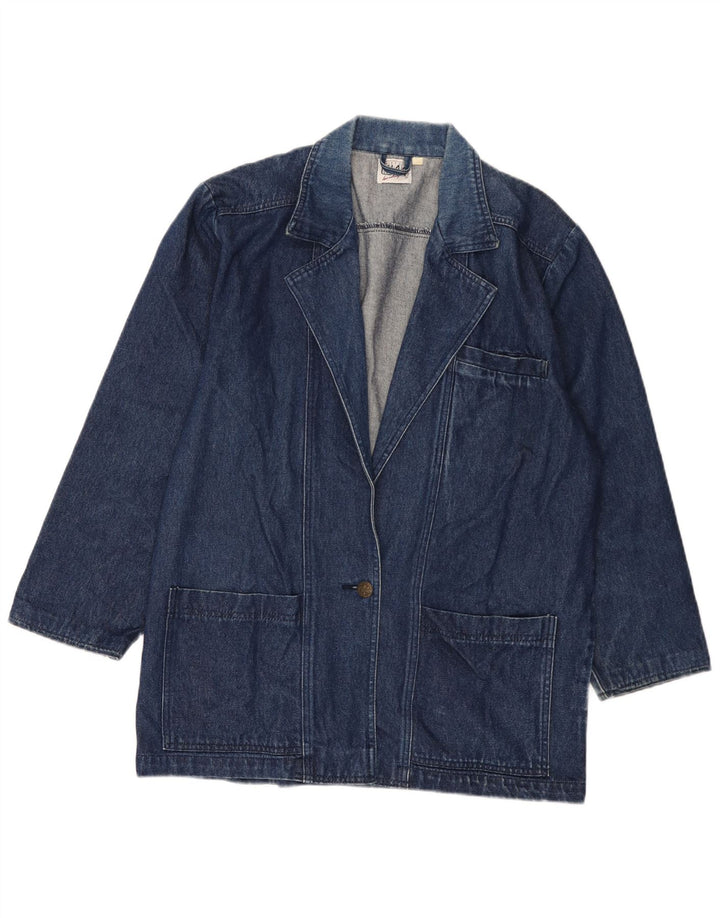 Jaqueta blazer jeans feminina vintage com 1 botão Reino Unido 16 grande azul
