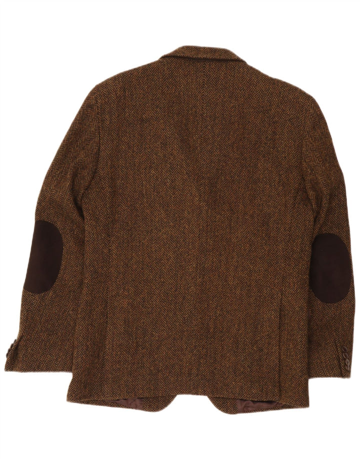Jaqueta blazer masculina de 2 botões Harris Tweed IT 50 grande espinha de peixe marrom