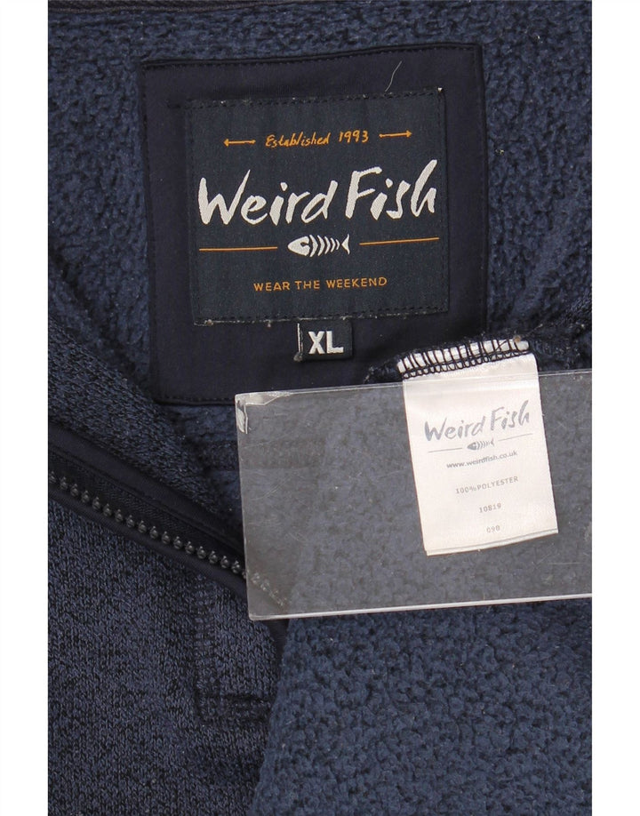 Moletom masculino Weird Fish com zíper e gola XL em poliéster manchado azul marinho