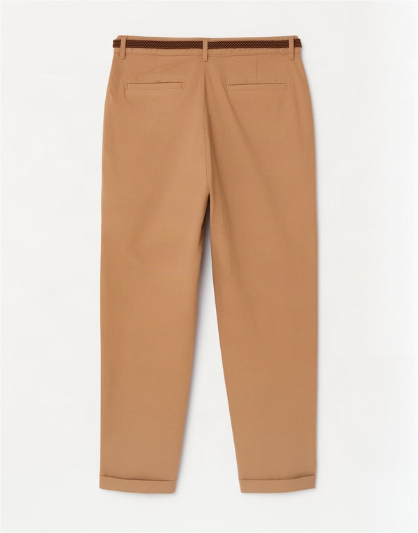 Zara Calça feminina cônica cortada UE 42 grande W32 L26 algodão bege