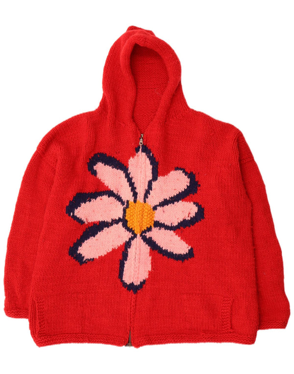 Suéter cardigã feminino vintage com capuz gráfico Reino Unido 22 3XL vermelho floral