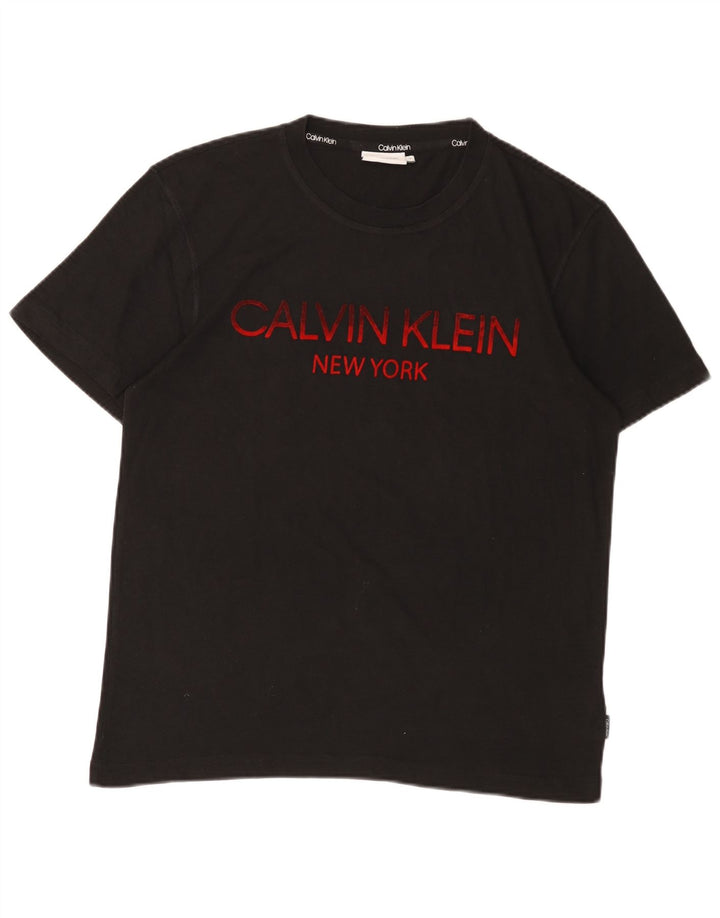 CALVIN KLEIN Camiseta masculina gráfica Top médio algodão preto