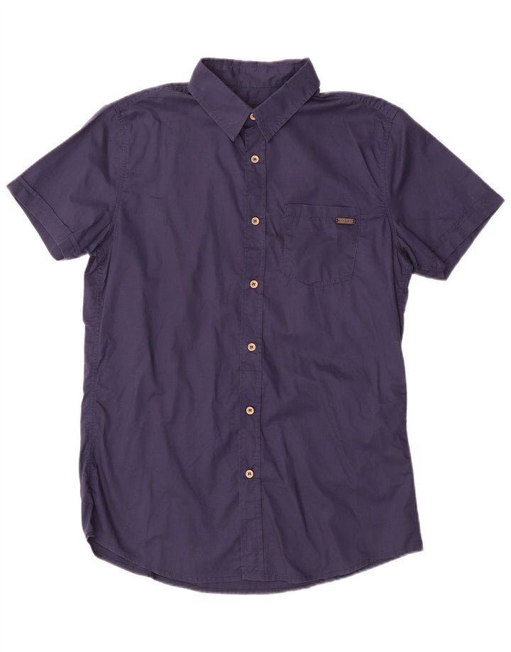 Camisa masculina Sisley de manga curta slim fit médio azul marinho