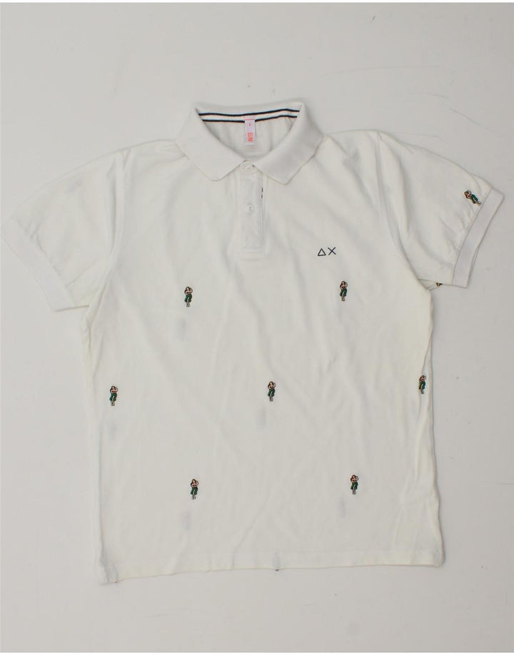 Camisa polo masculina SUN68 pequena de algodão manchado branco