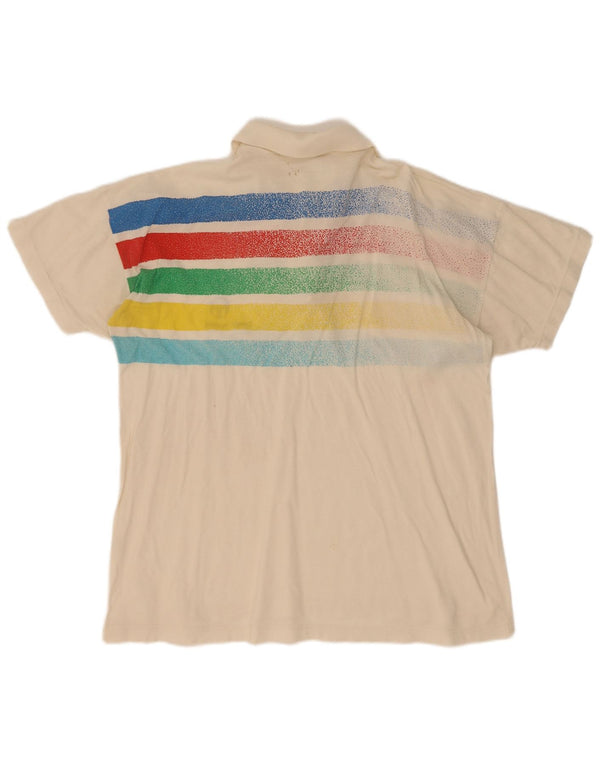 Camisa polo masculina Sergio Tacchini IT 52 grande algodão listrado branco