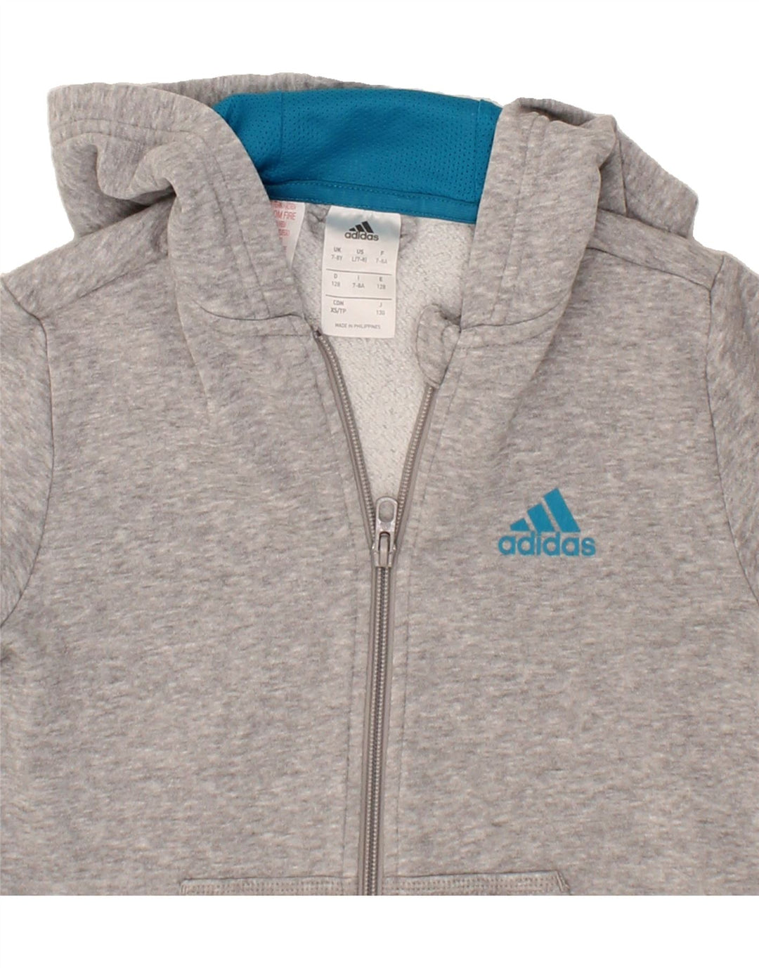 ADIDAS Girls Graphic Zip Hoodie Sweater 7-8 Years Grey Cotton Vintage Adidas and Second-Hand Adidas from Messina Hembry 