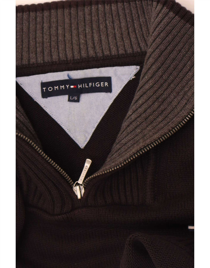 Suéter masculino Tommy Hilfiger com zíper e gola grande preto