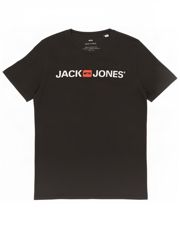 Camiseta gráfica masculina Jack & Jones Top médio algodão preto