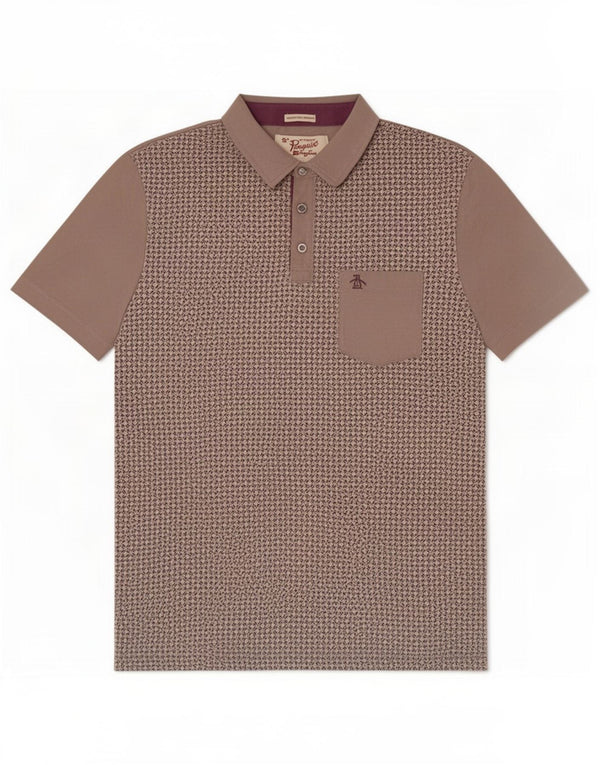 Camisa polo masculina Penguin Heritage Slim Fit cinza médio geométrica