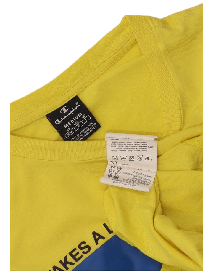 Camiseta gráfica masculina Champion de algodão amarelo médio
