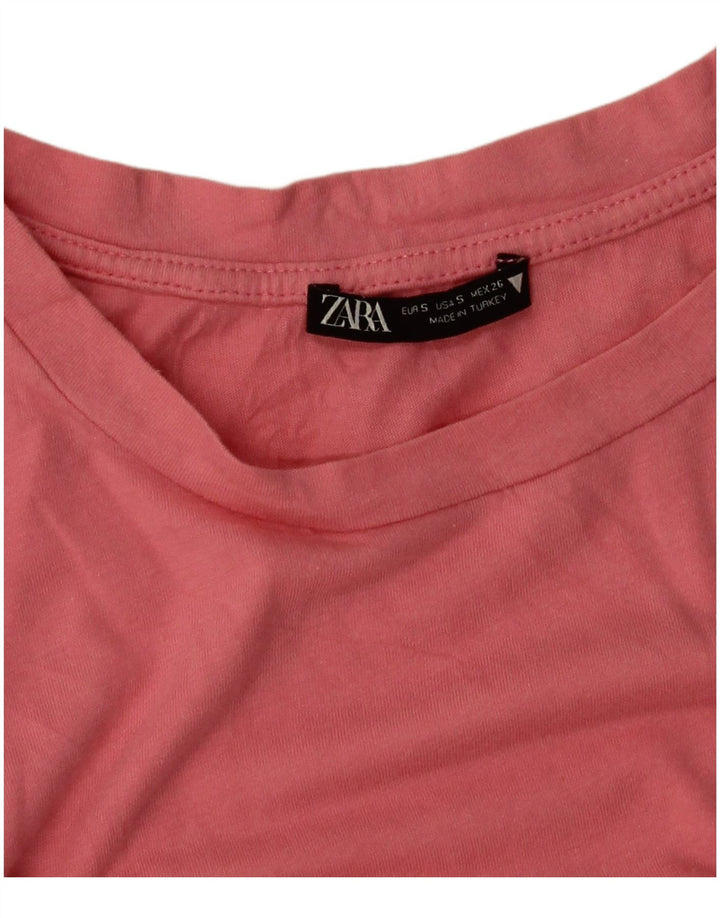 Zara Camiseta Feminina Crop Oversized Top UK 10 Pequeno Rosa