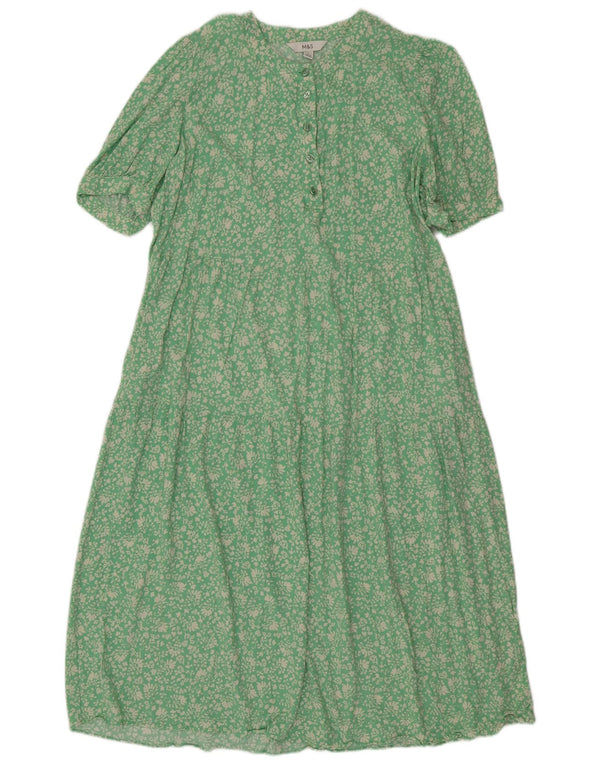 Vestido maxi feminino Marks & Spencer UK 14 viscose floral verde médio