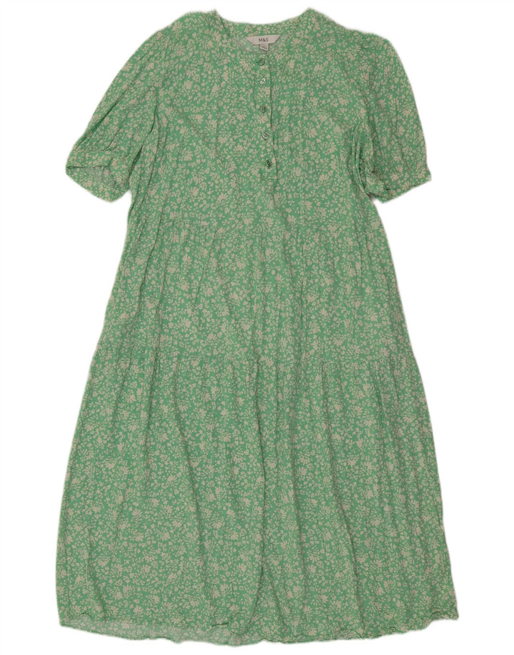 Vestido maxi feminino Marks & Spencer UK 14 viscose floral verde médio