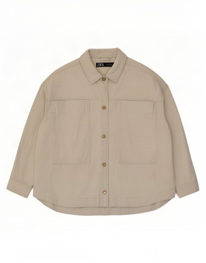 Jaqueta jeans oversized feminina Zara Reino Unido 16 grande algodão branco