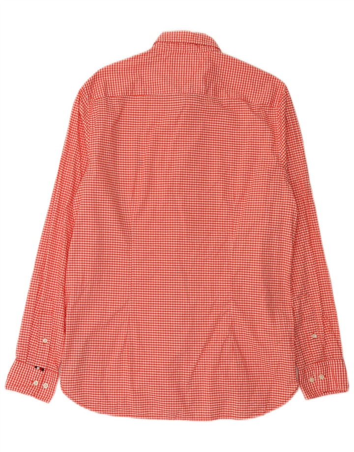 Camisa masculina slim fit Tommy Hilfiger grande algodão vermelho guingão