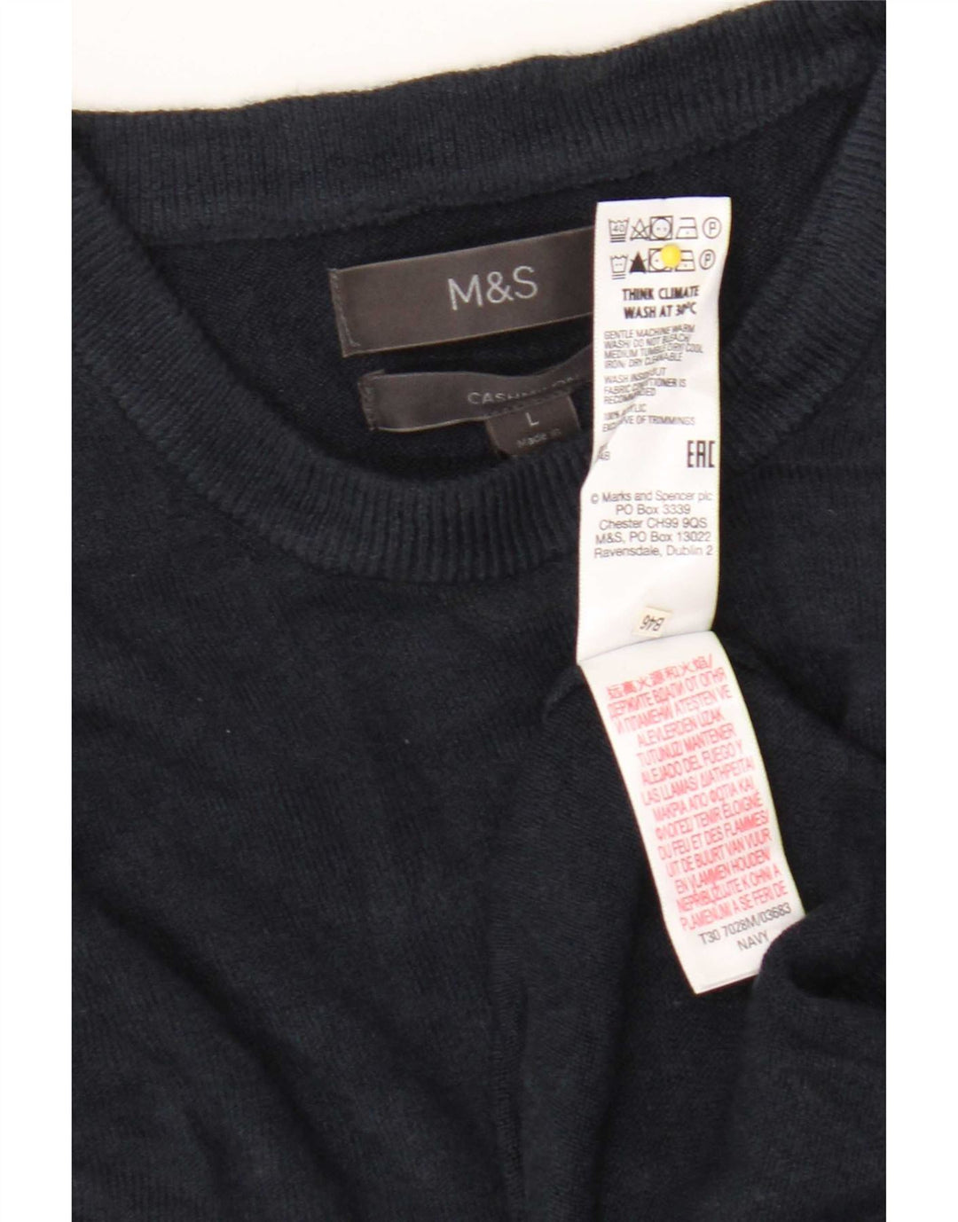 Suéter masculino Marks & Spencer com gola redonda grande acrílico azul marinho