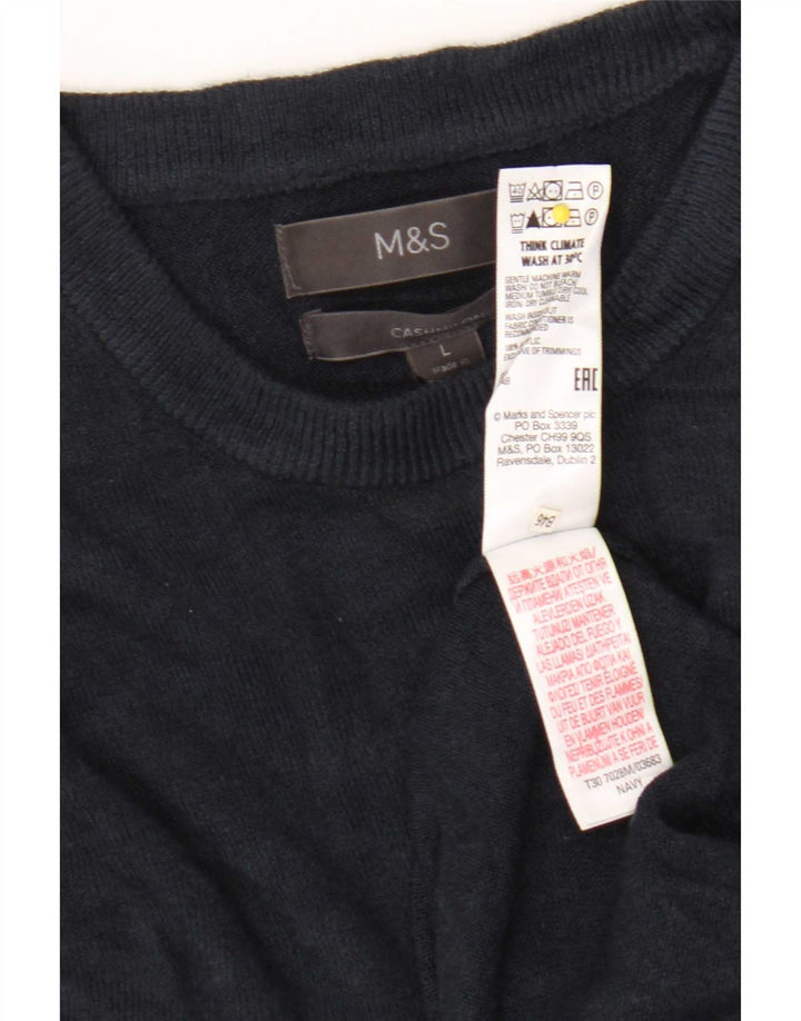 Suéter masculino Marks & Spencer com gola redonda grande acrílico azul marinho