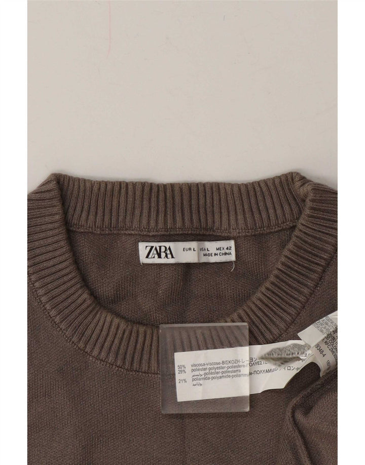 Zara Suéter masculino com gola redonda, grande viscose cinza