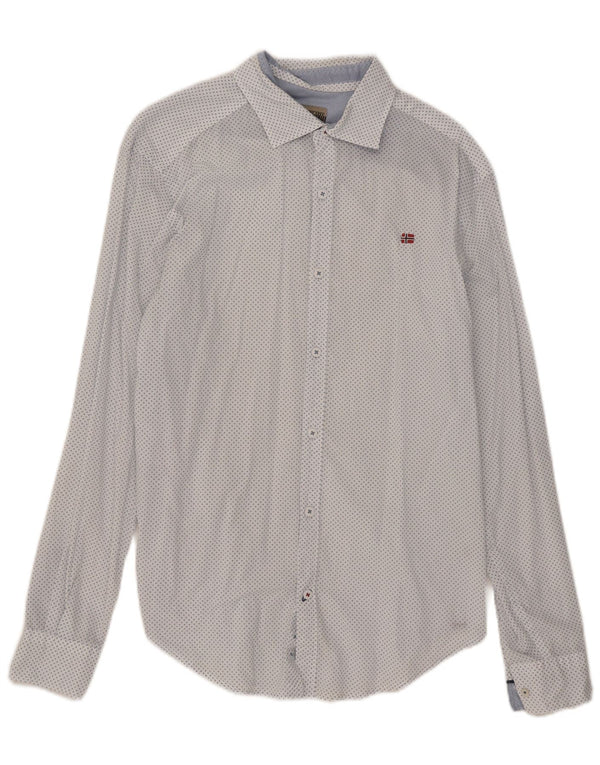 Camisa masculina Slim Fit Napapijri média branca manchada