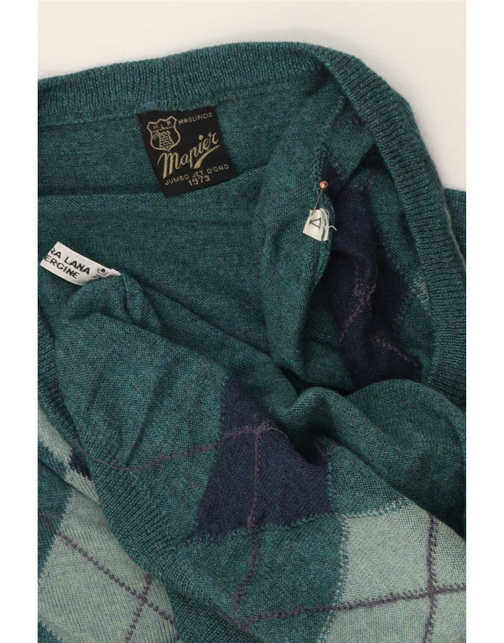 Suéter masculino Mapier com decote em V verde médio Argyle/lã diamante