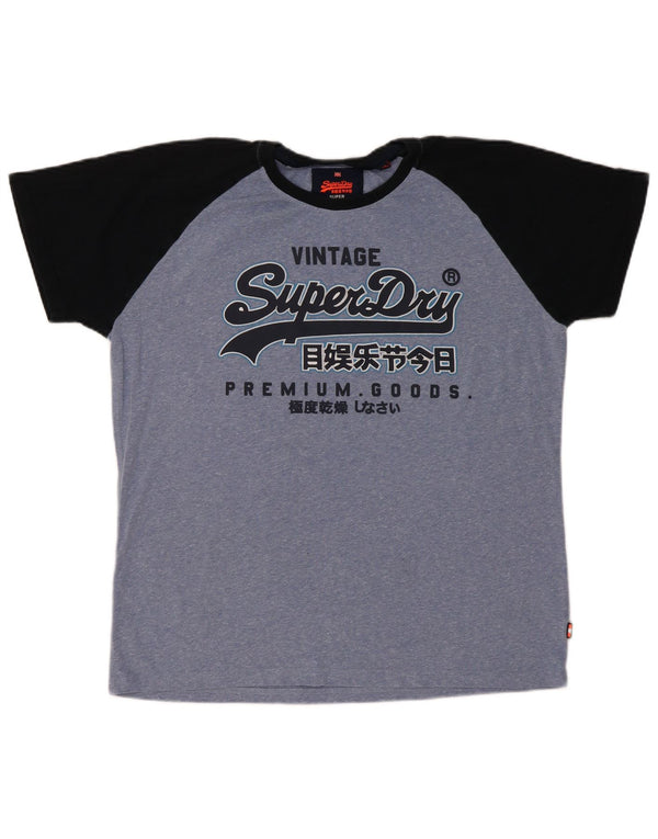 Camiseta gráfica masculina Superdry Top 2XL algodão colorblock azul