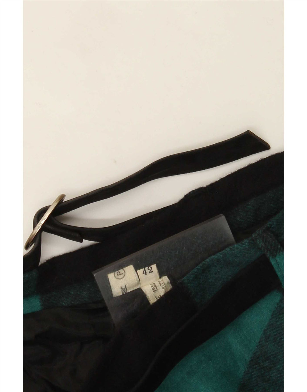 Saia larga feminina vintage IT 42 médio W26 lã xadrez preta
