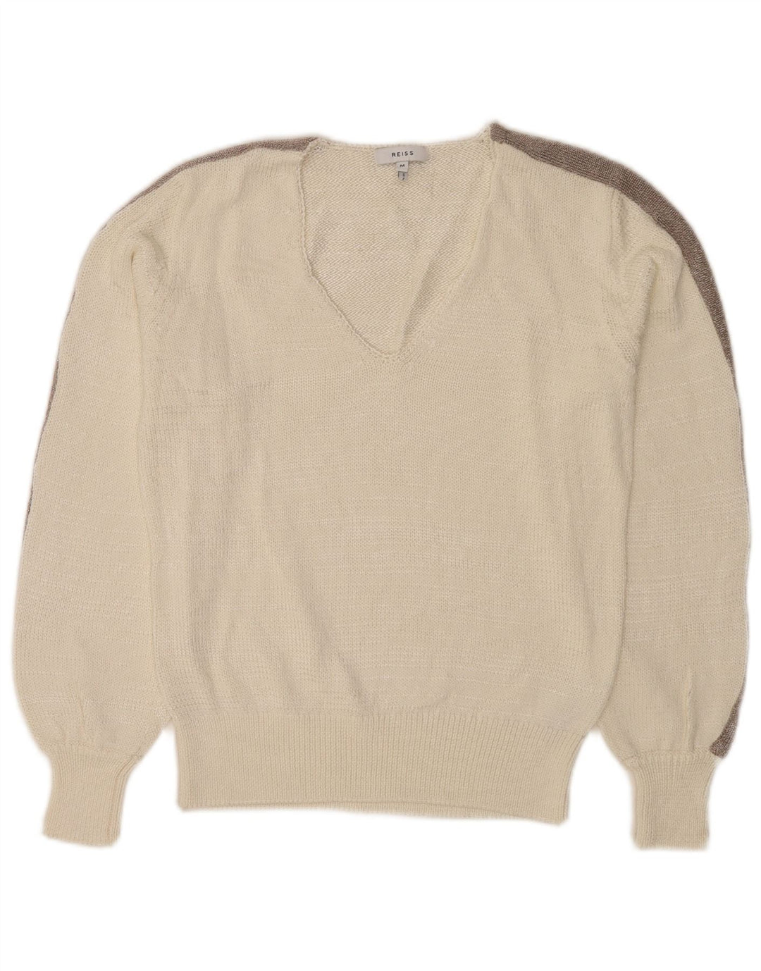 Suéter feminino Reiss com decote em V Reino Unido 12 bloco colorido branco médio