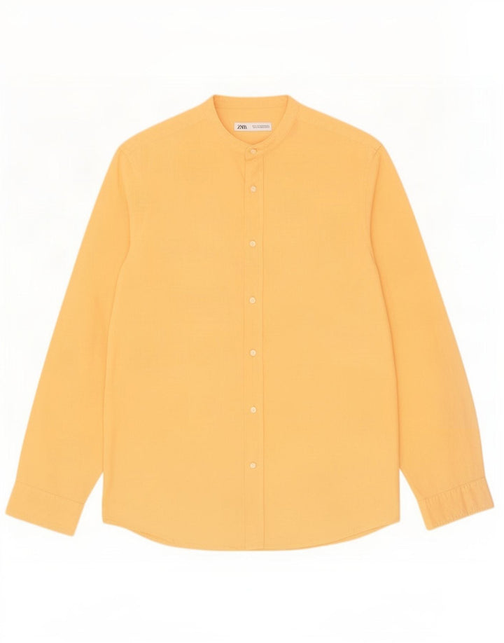Camisa masculina Zara pequena linho amarelo