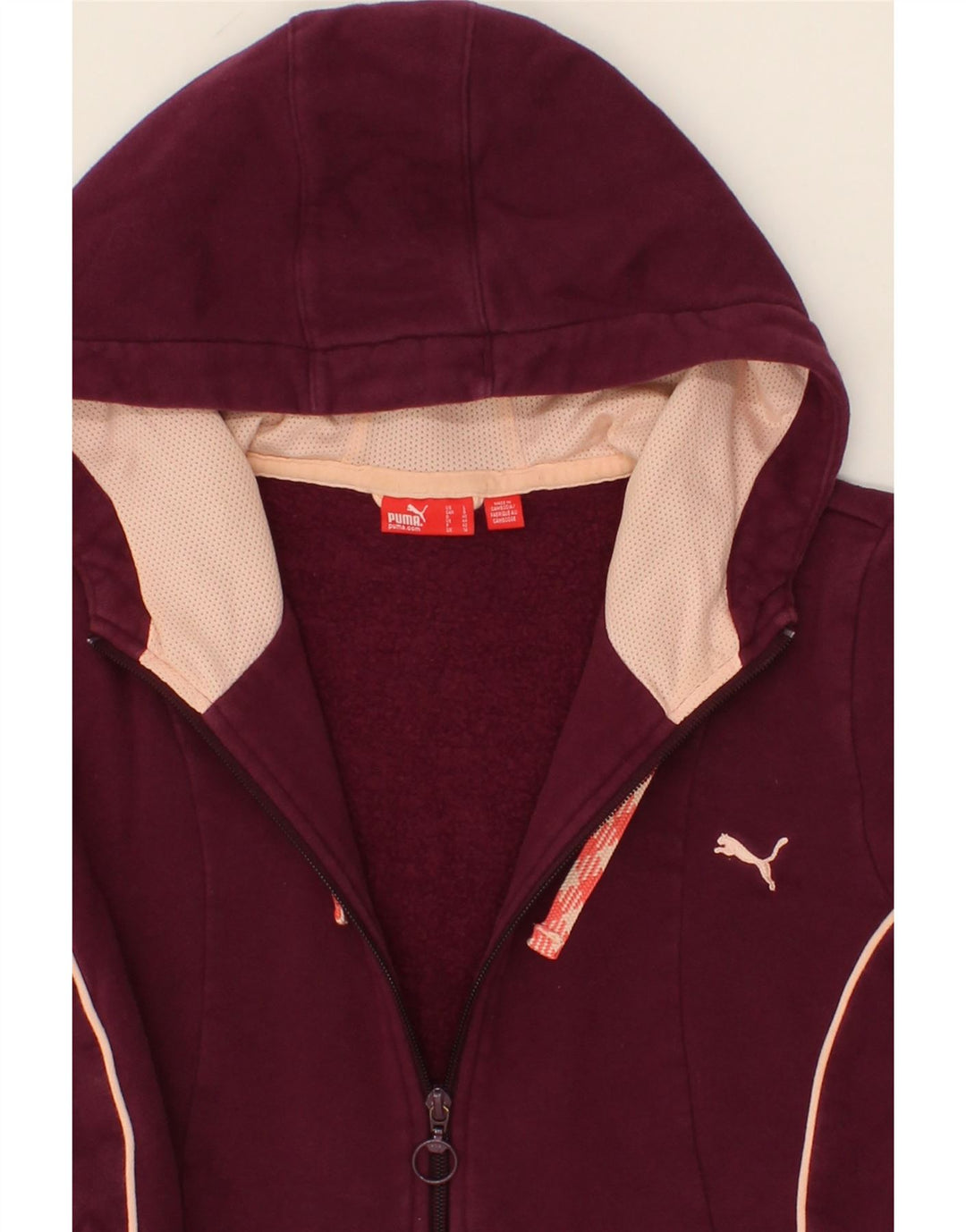 PUMA Womens Zip Hoodie Sweater UK 14 Large Maroon Cotton Vintage Puma and Second-Hand Puma from Messina Hembry 