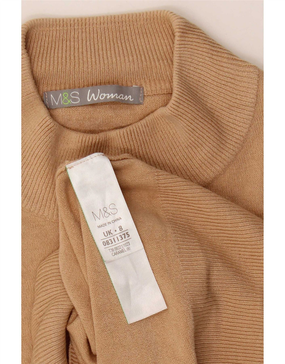 Suéter feminino Marks & Spencer com gola tartaruga Reino Unido 8 pequeno bege acrílico