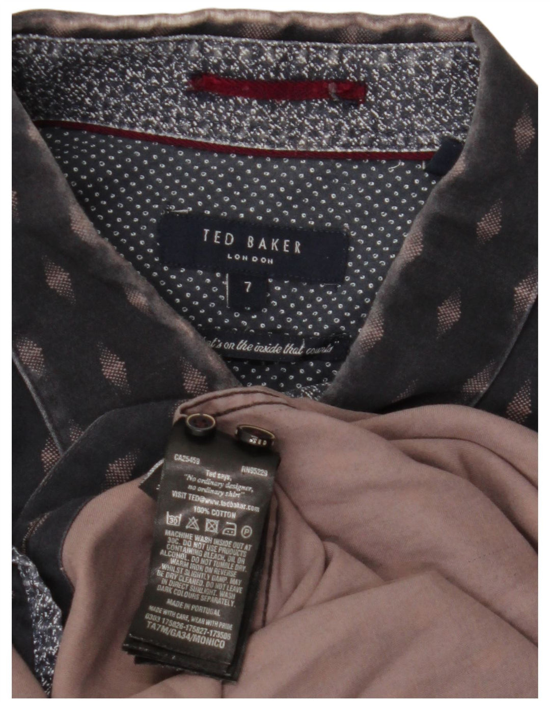 Camisa masculina TED BAKER tamanho 7 3XL algodão geométrico azul marinho