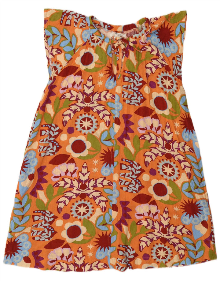 Próximo Vestido feminino com amarração frontal em linha A UK 12 viscose floral laranja médio