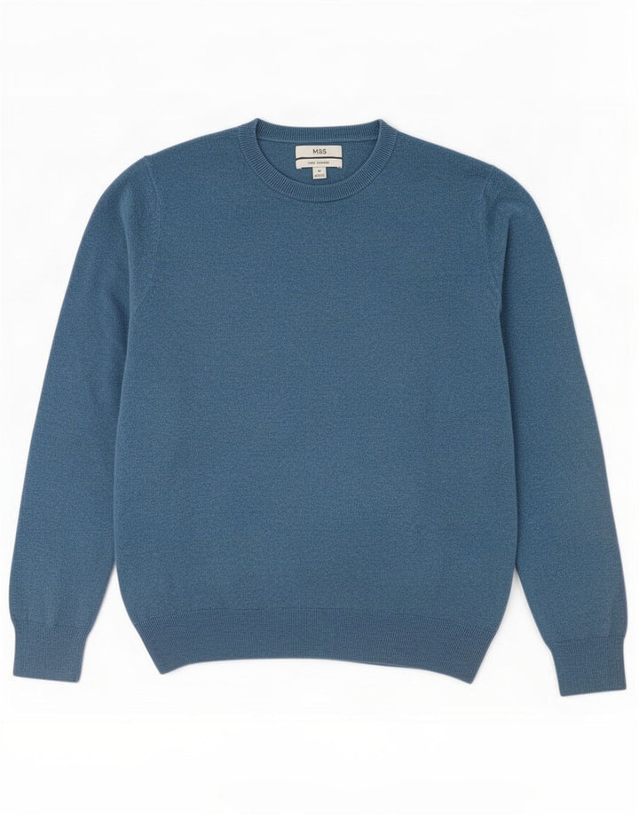 Suéter masculino Marks & Spencer com gola redonda, algodão azul médio