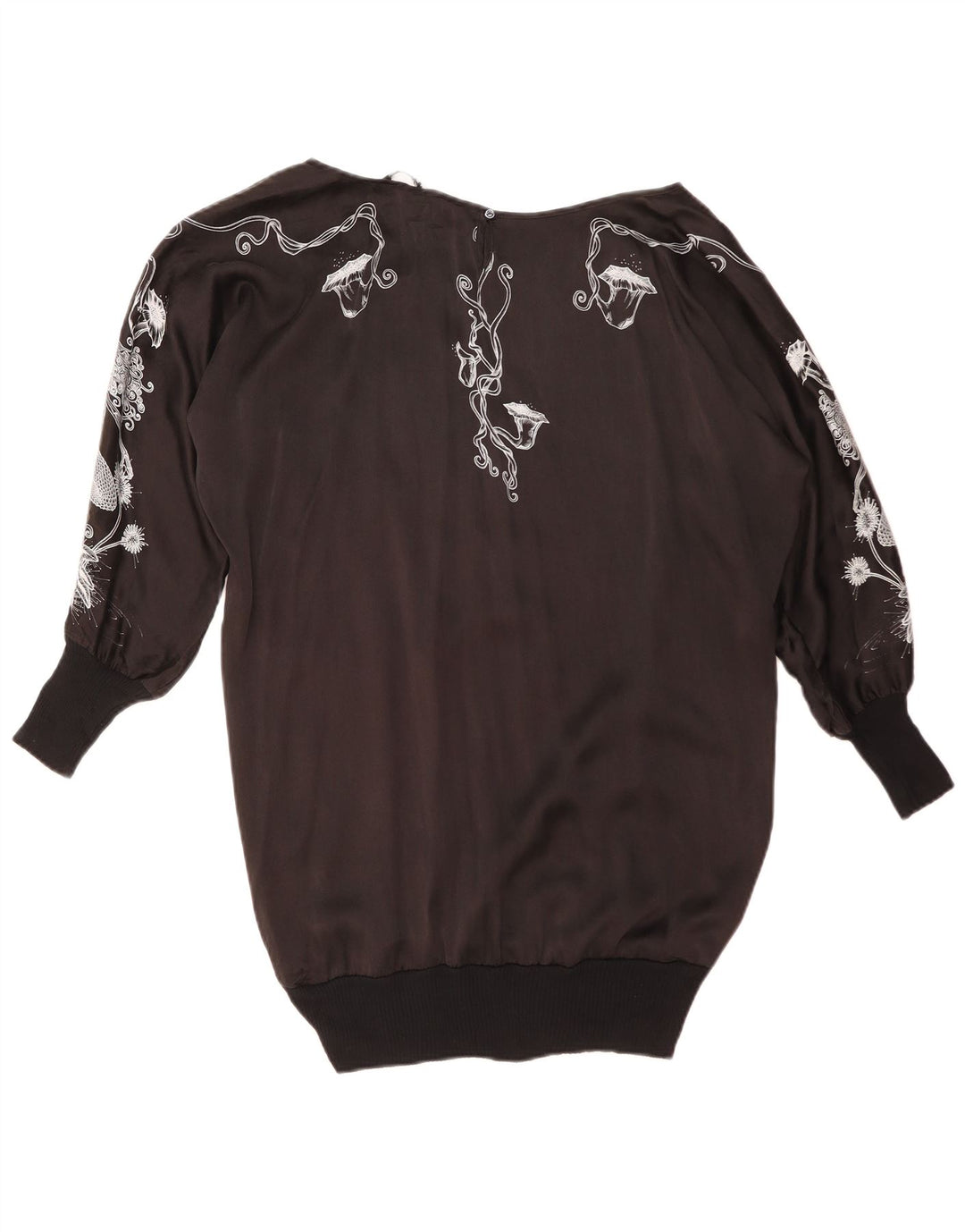 ZARA Top gráfico feminino oversized manga comprida Reino Unido 14 médio preto floral