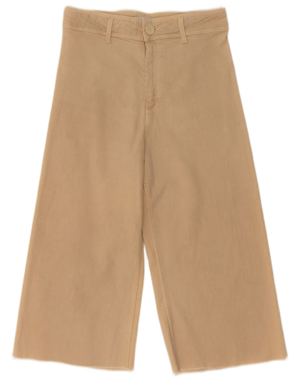 Zara Calça capri feminina cintura alta perna larga UE 38 pequena W28 L20 bege